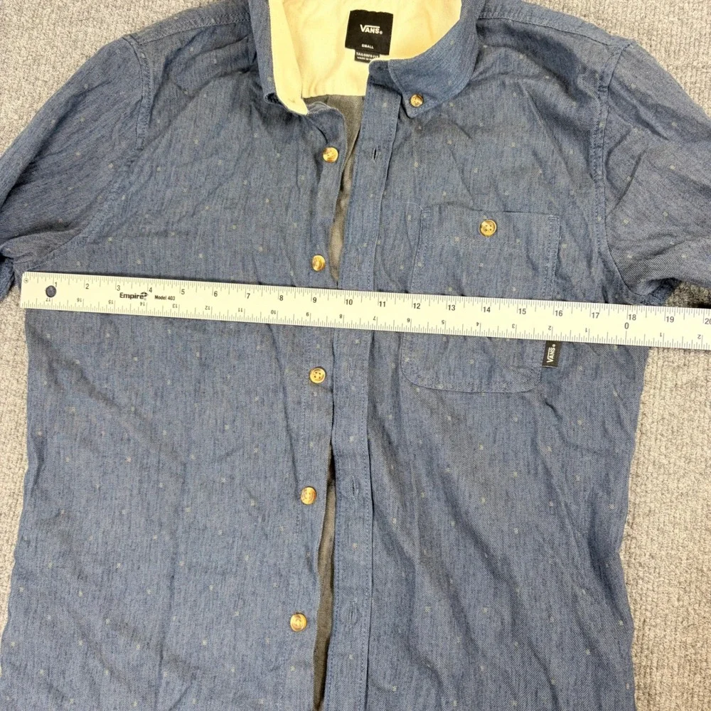 Vans Mens Small Blue Tailored Fit Micro Dot Long Sleeve Button Down Shirt